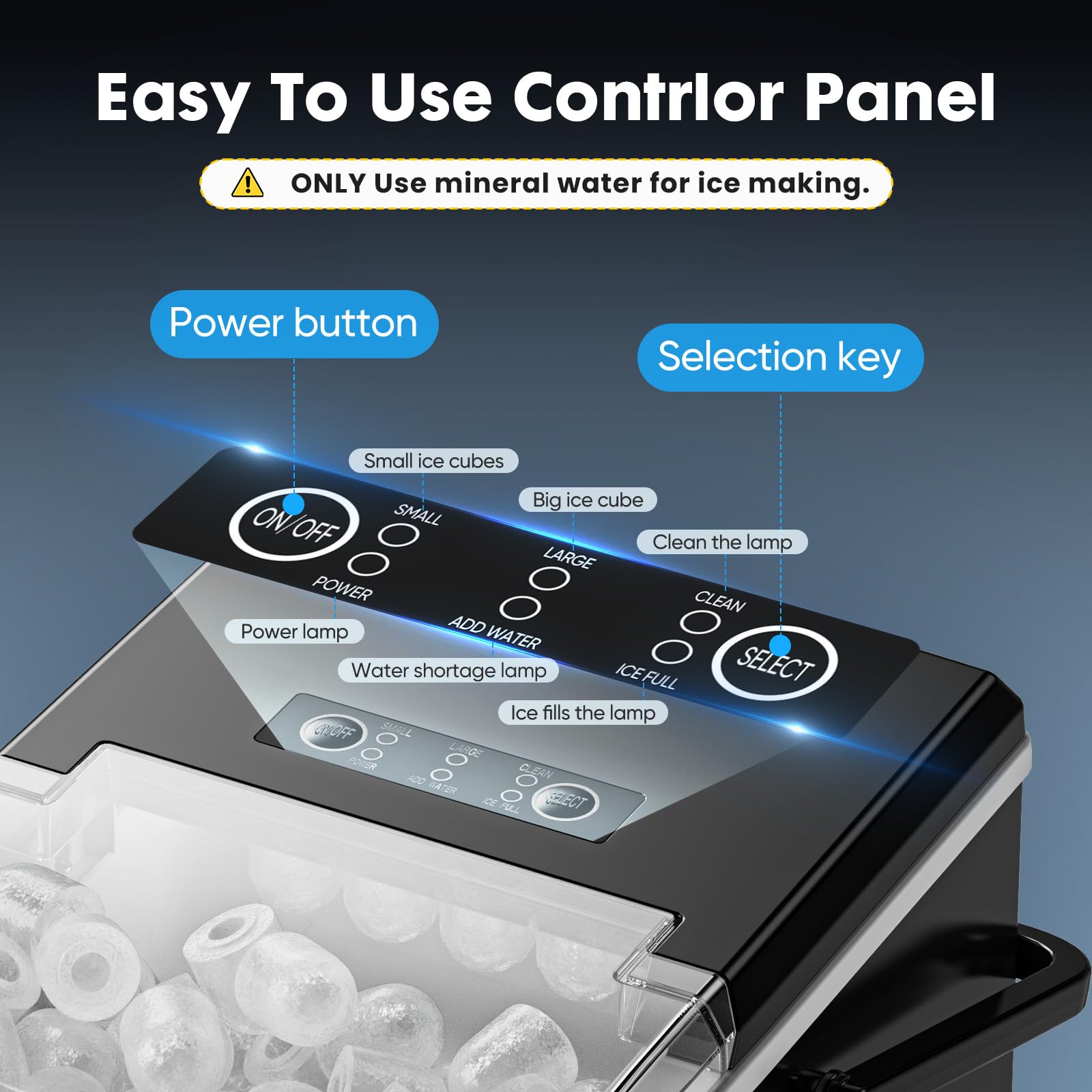 Sweetcrispy Countertop Ice Maker, Portable Ice Machine Self-Cleaning, 9 Cubes in 6 Mins, 26 lbs/24Hrs, 2 Sizes of Bullet Ice for Home Party Office view 6