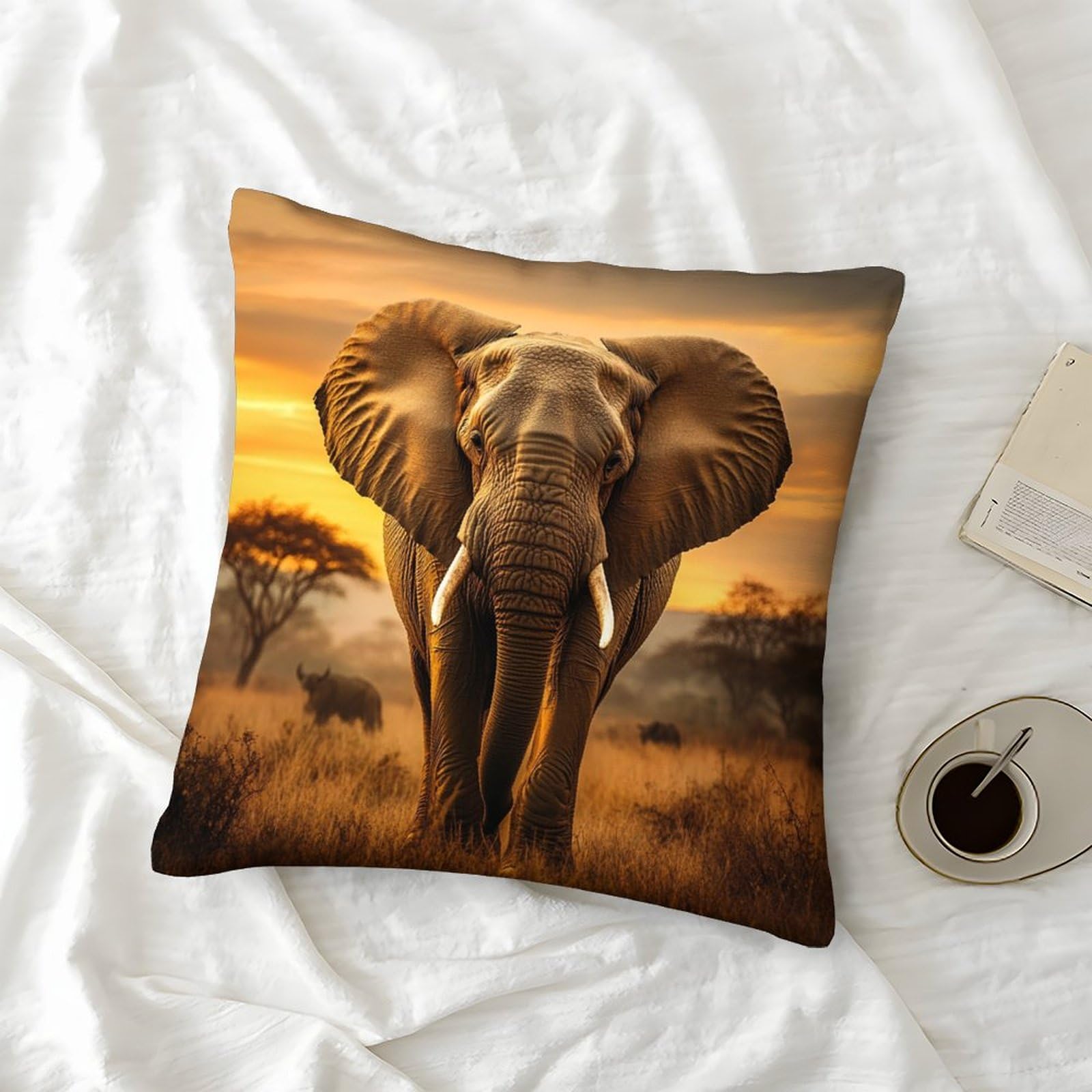 2 Pack African Savannah Luxury Digital Printed Soft 3D Elephant Themed Square Cushion Cover 40x40cm, Style, 40 x 40 cm (Pack of 2) - Image 6