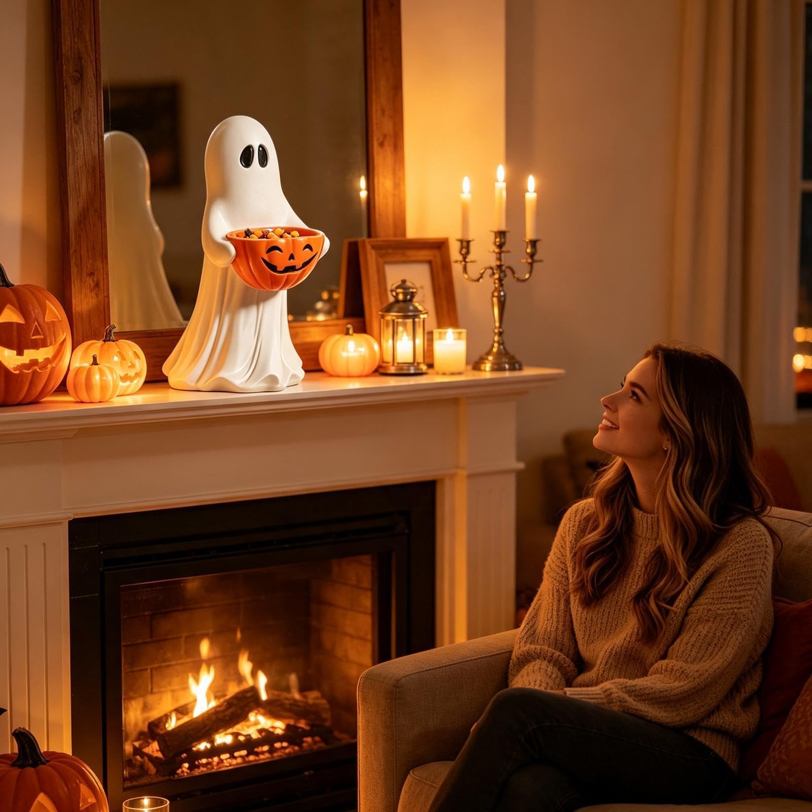 Porta Fantasma Porta Dolci In Resina Impermeabile | Decorazioni per Feste in Casa Per Feste Giardino Portico Porta Finestra Tavolo Casa Ingresso Autunno Mensola
