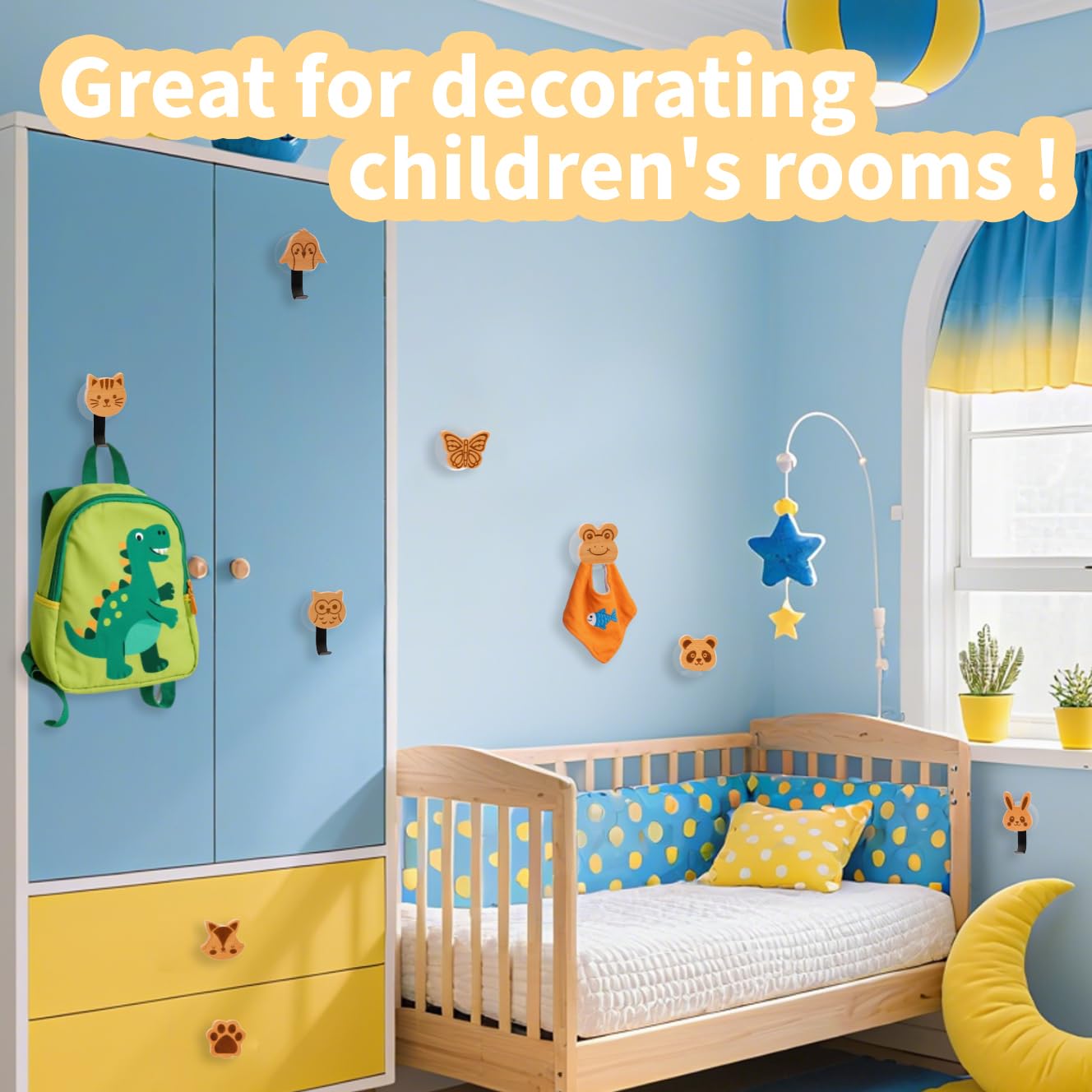 Lot de 9 Porte Manteau Enfant, Patere Murale Bois Animaux, Crochet Porte Manteau Enfant Mural, Patère Murale Adhésive sans Percage pour Chambre d'Enfant,Salle de Bain,Crèche(A)