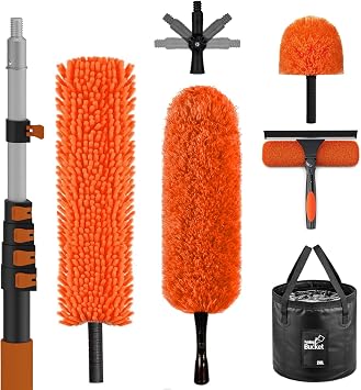 SISUPASSIE 7.2m Extendable Feather Duster Kit, 7 PCS Dusters for Cleaning with Professional Telescopic Pole, Long Reach Washable Duster and Window Cleaning Equipment for Cleaning Windows Cobwebs