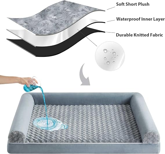 BFPETHOME Orthopedic Washable Dog Beds Large Sized Senior Dog for Comfy Sleeping with Removable Cover, Waterproof Big Soft Pet Couch Bed for Dogs Relax