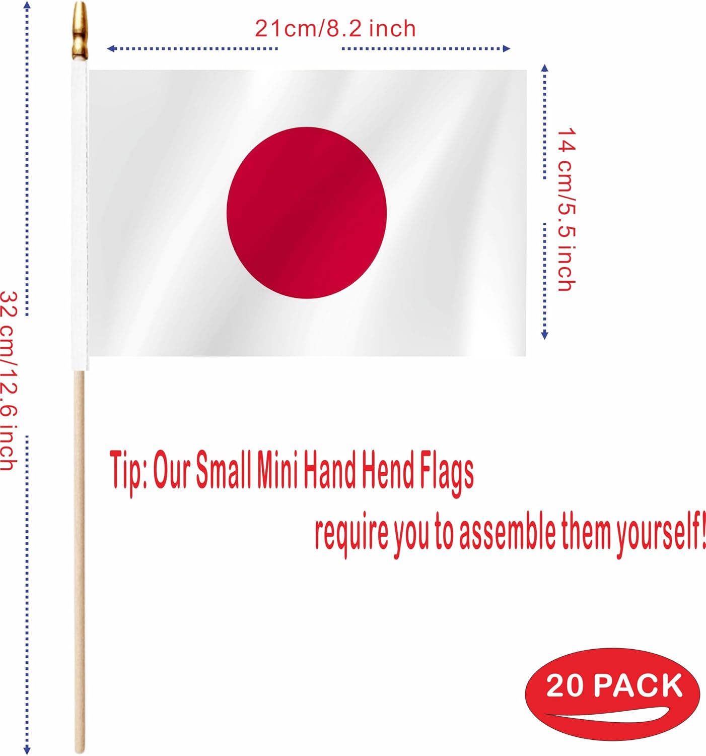 Japan Mini Flag 5x8 Inch 20 Pack Wood Stick Handheld image 2