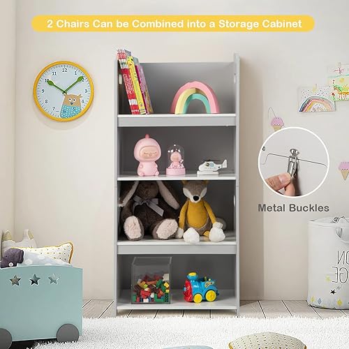Miniatura 8 de Costzon Juego de mesa y silla para niños, mesa de actividades 4 en 1 y 2 sillas para dibujar, leer, escritorio multiusos para niños con tapa, cubo