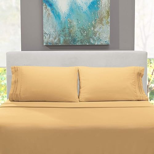 Miniatura 6 de Juego de sábanas de 6 piezas de 1200 hilos tamaño Queen, egipcio, bolsillo profundo, color camello