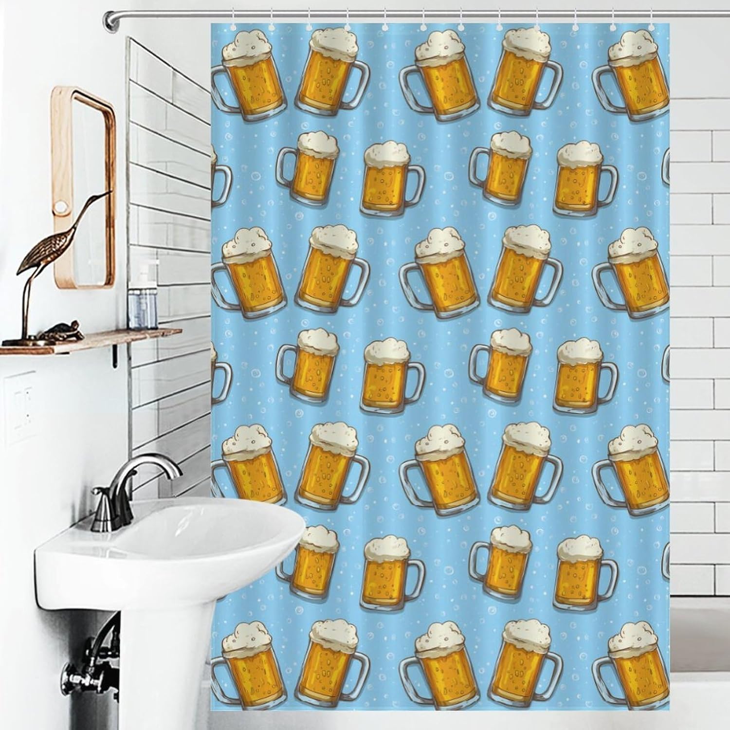 Beer Print Shower Curtain 46.85x70.87Inch（119x180cm） Polyester Bath Curtain Shower Curtains Printed Decorative