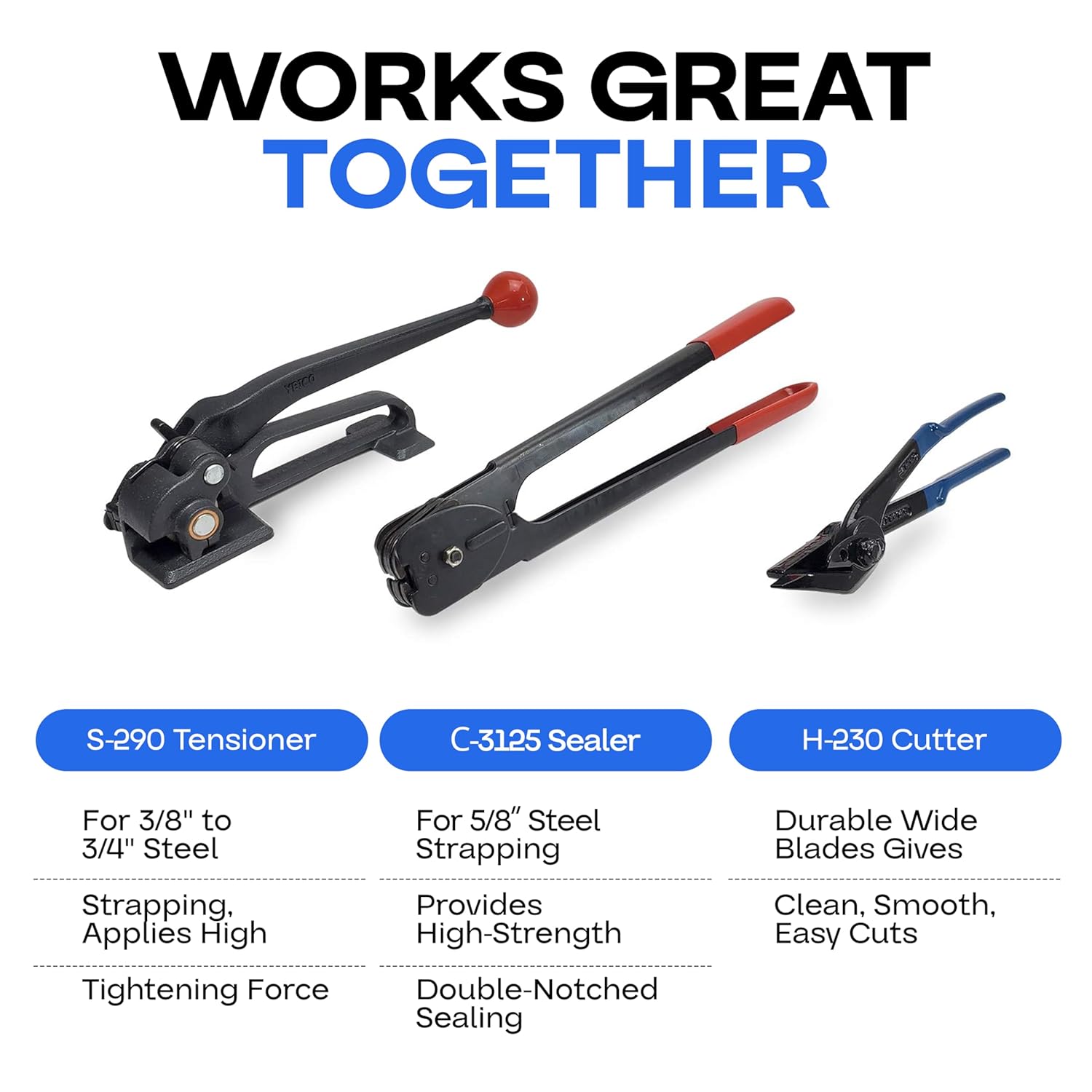 IDL Packaging C-3125 Double-Notched Front-Action Sealer/Crimper for 5/8" Steel Strapping – Durable Tool with Long Handle – Good for Horizontal and Vertical Operation – Heat-Treated Wearing Steel Parts