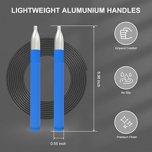 Miniatura 5 de Cuerda de saltar de velocidad para hombres y mujeres, cuerda de saltar de fitness con mango de aluminio y 2 cuerdas, diseño de autobloqueo, cuerda