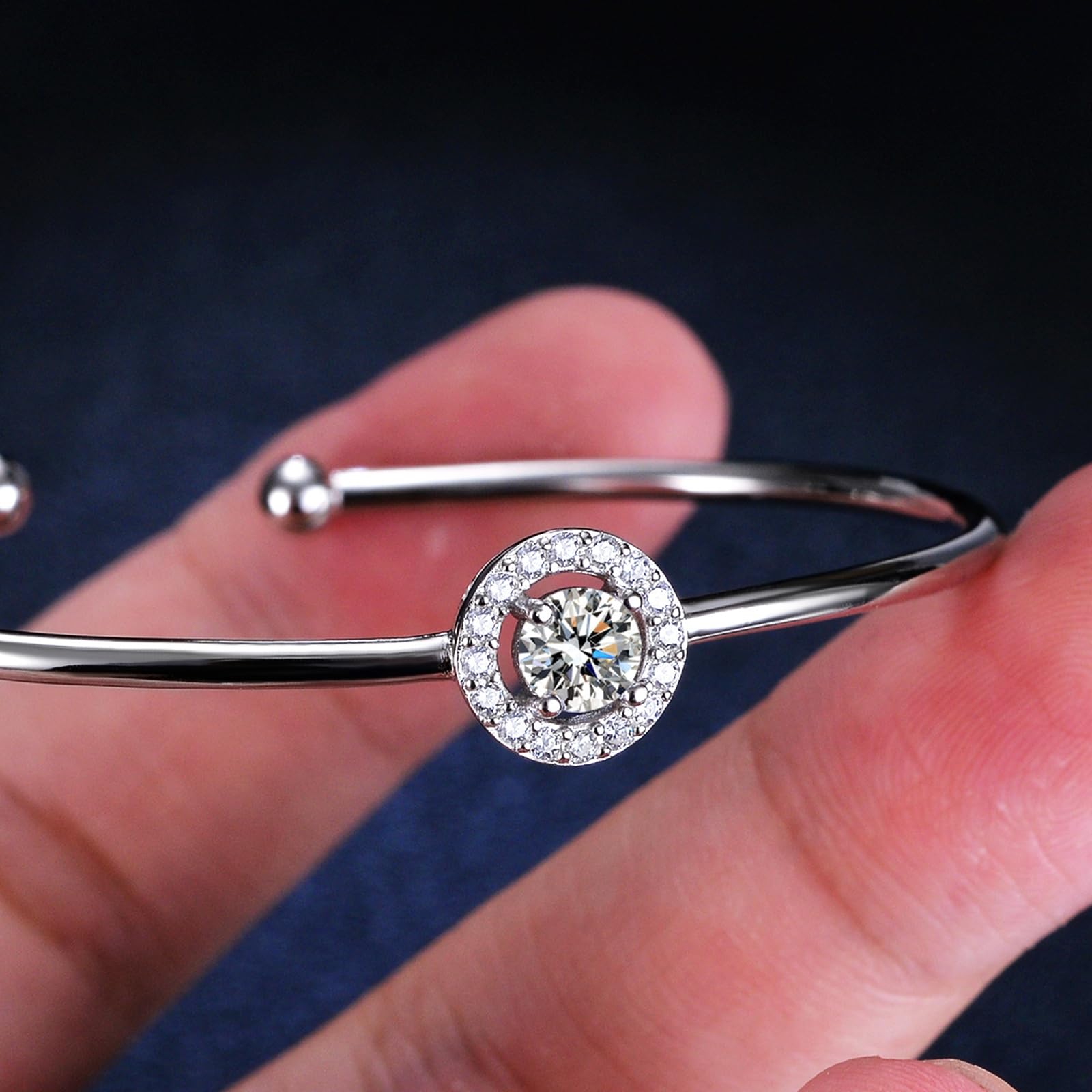 Bransoletki damskie złote, 0,5 ct diamenty tworzone Halo Open Gold 375, 9/14/18K białe złoto & PT950