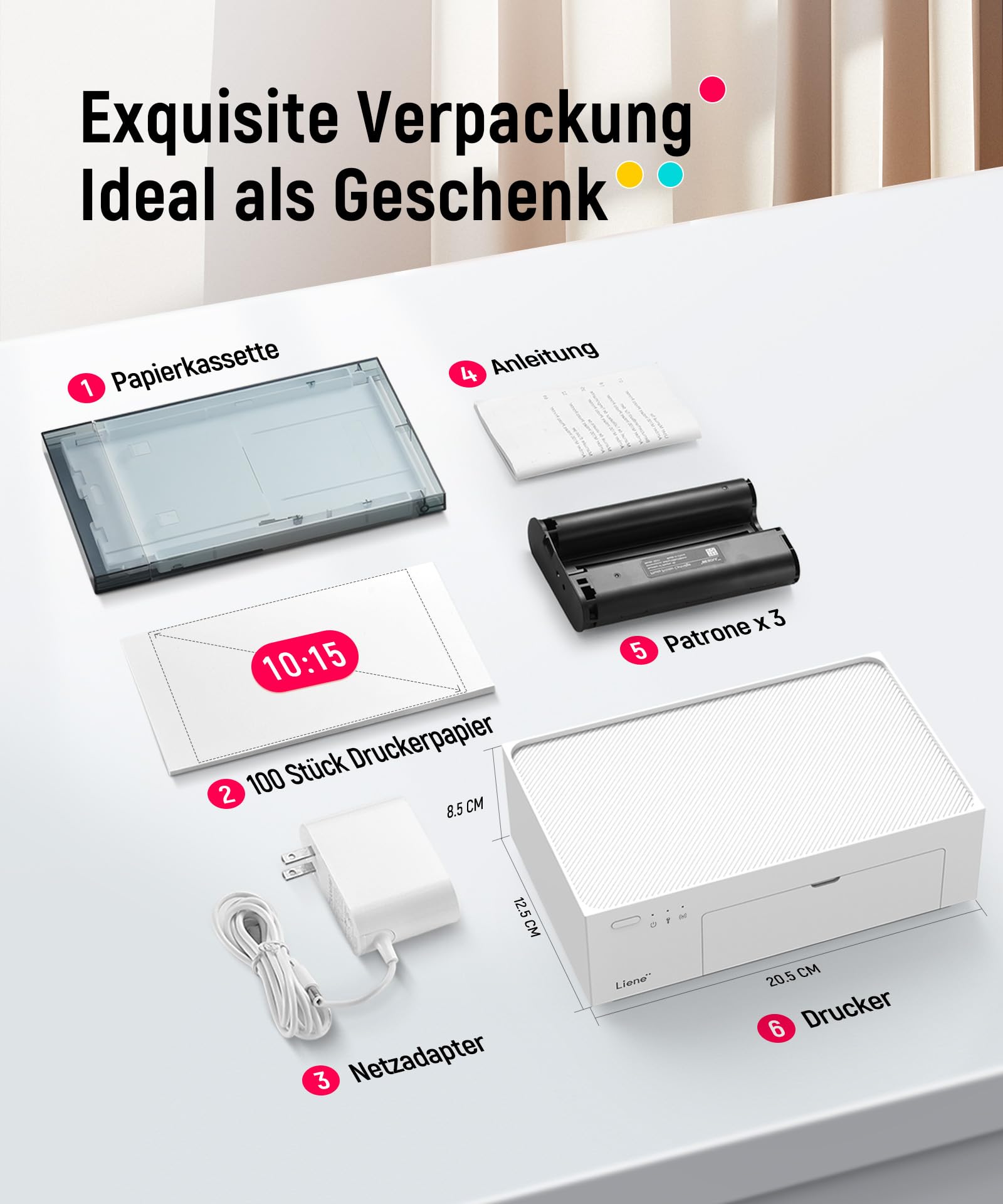 Liene Fotodrucker für Smartphone 10x15 cm WiFi 300DPI Farbsublimation Portable