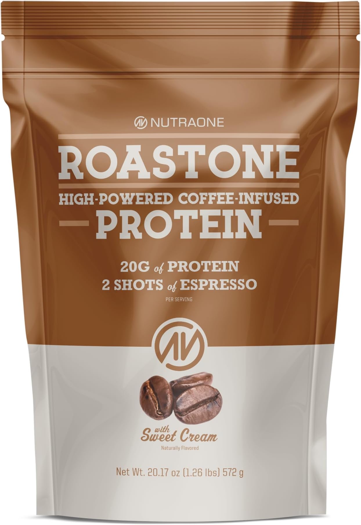 RoastOne Coffee Protein Powder Coffee Infused Whey Protein Powder for Energy & Focus, 160mg Caffeine and 20g Protein (Sweet Cream – 1.35 lbs.)