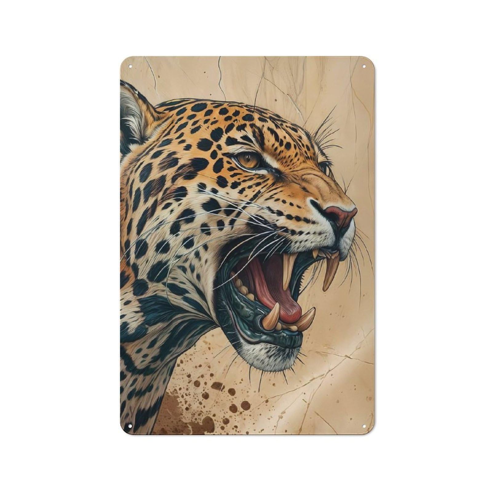 Vintage Tin Sign 30x20cm with Leopard in Savannah for Pub Or Café, for Hospitality Wall Decor Collectors
