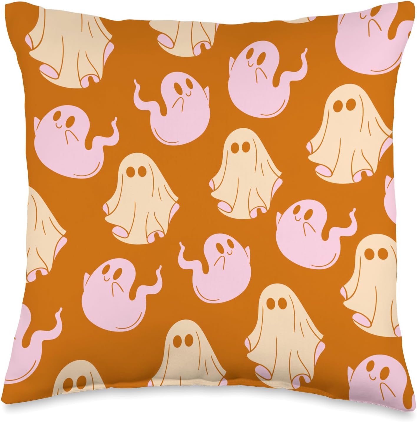 Cute Spooky Ghost Pastel Goth Retro Groovy Halloween Brown Throw Pillow