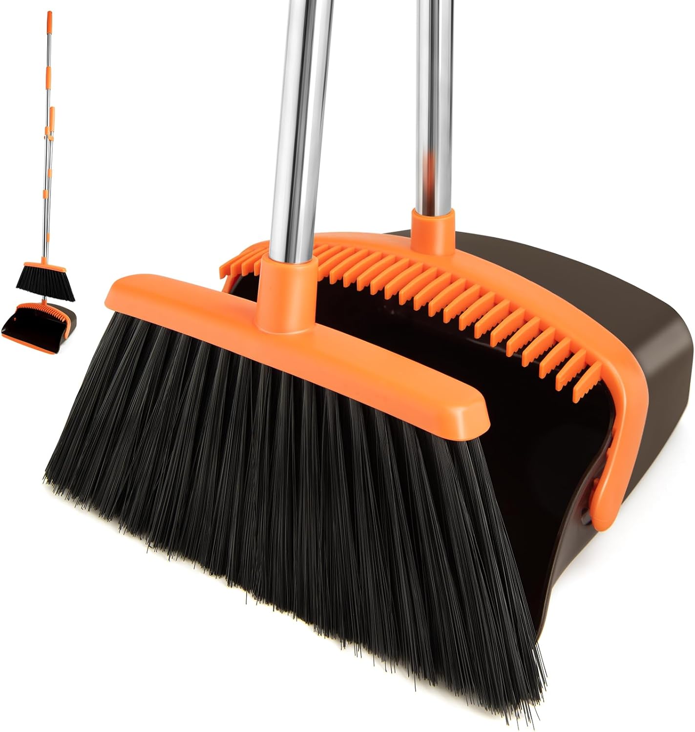 Broom and Dustpan Set with Long Handle, Heavy Dust Broom and Dustpan Combo for Home，Kitchen, Office, Pet Hair 2PCS (Black Red)