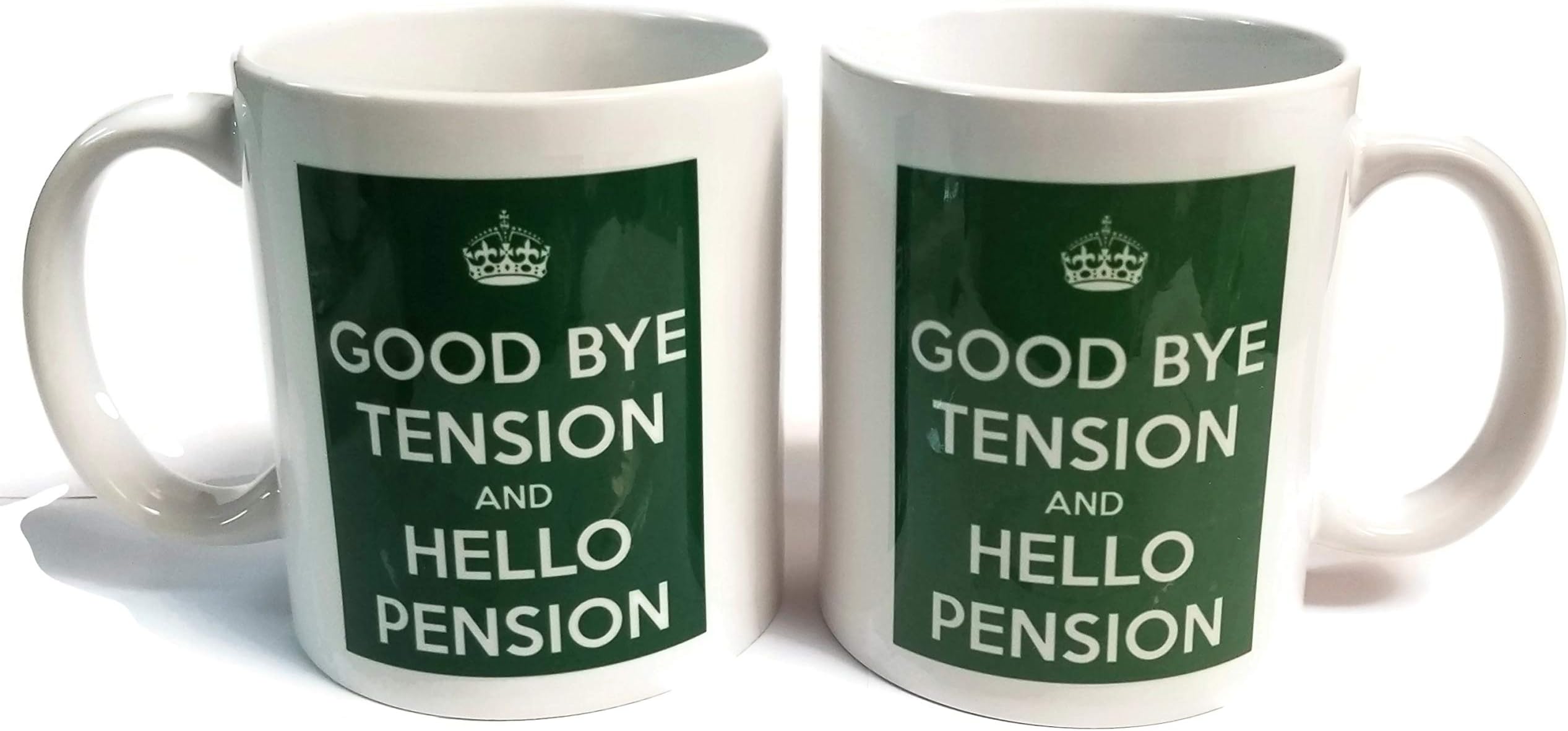 2-Pack - 11OZ "Keep Calm "Good Bye Tension, Hello Pension", Retired, Retirement", Grandma, Grandpa Coffee Mug Novelty, job, office, retiring