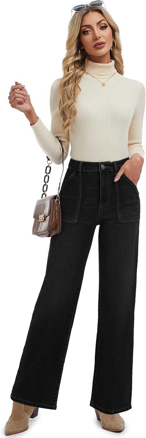 YUCOLEN Straight Leg Jeans for Women High Waisted Jeans Loose Wide Leg Stretchy Denim Pants with Pockets Fashion - Image 6