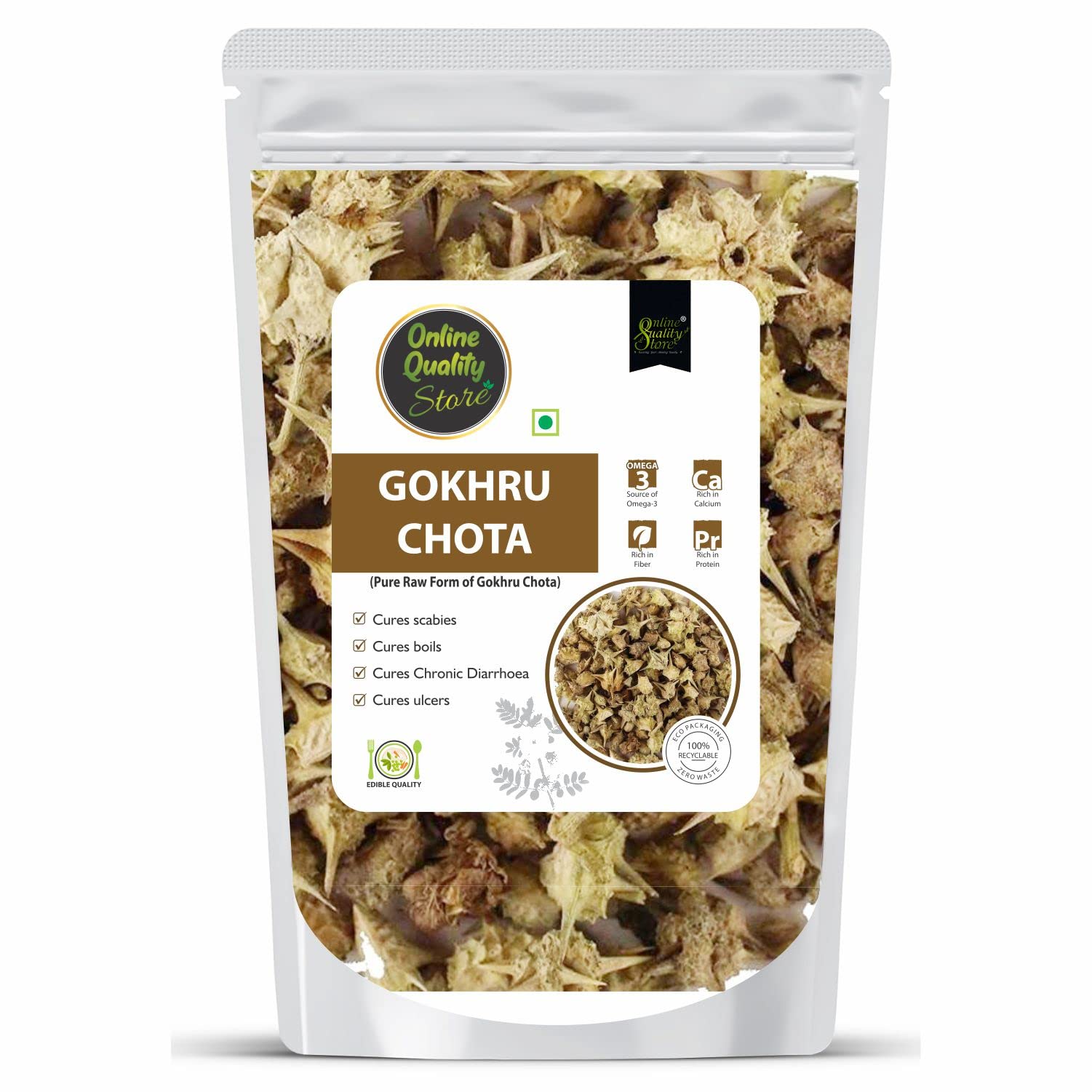 Online Quality Store Ghokru Chota - 100g | Tribulus Terrestris Seeds - Small Caltrops | Gokshura