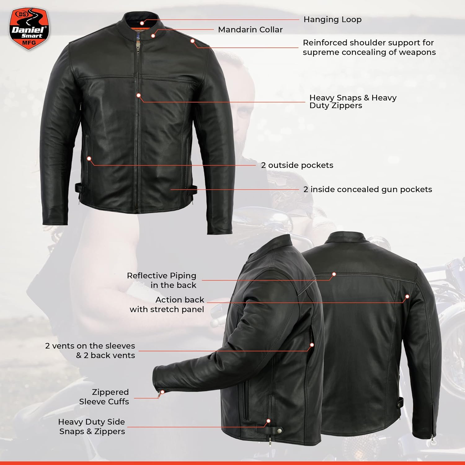 Daniel Smart Motorcycle Jacket Men Luxury Naked Goatskin Sporty Insulated Leather Biker Jacket with Multiple Carry Pockets - Image 4