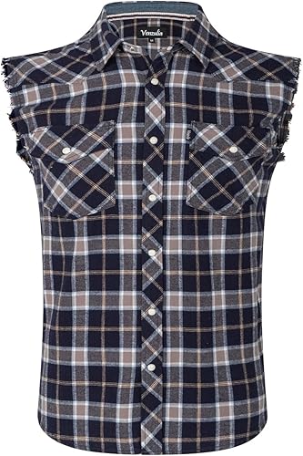 Camisa casual de franela a cuadros para hombre, sin mangas, con bolsillo