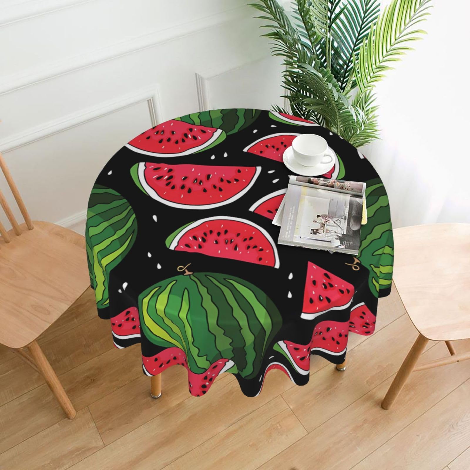 WHJSSF Watermelon Prints Round Decorative Tablecloth 60in - High-Grade Polyester Table Throw for Dining & Outdoor Parties