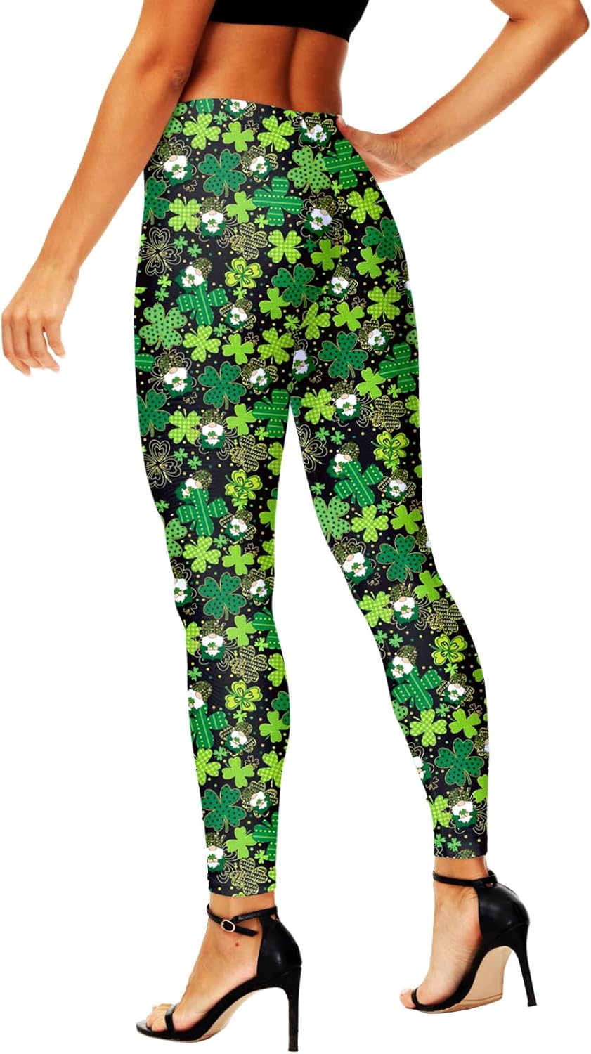 AOBUTE St. Patrick's Day Legging for Women Irish Shamrock Stretchy Pant Green High Waist Casual Tights M - Image 5