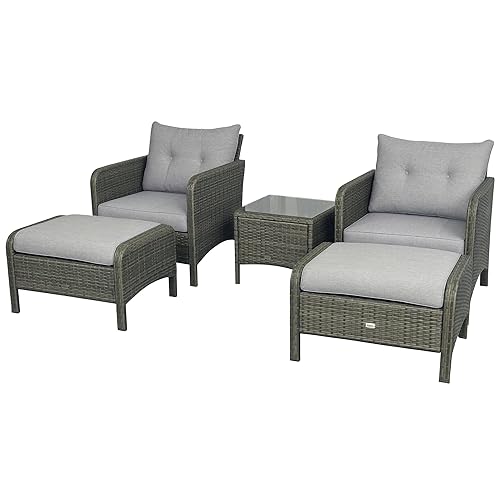 5 Pieces Rattan Wicker Lounge Chair Outdoor Patio Conversation Set