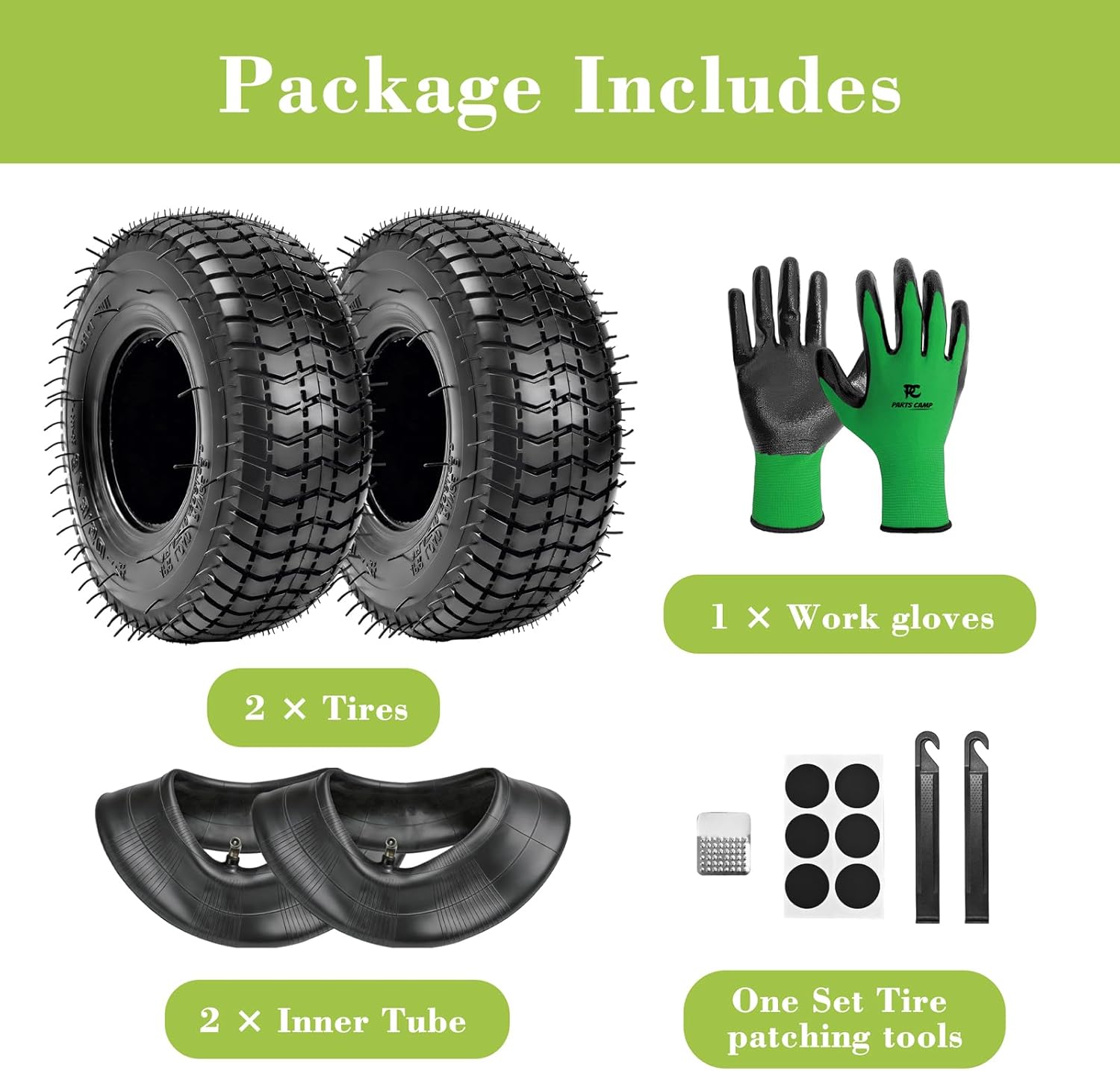 Parts Camp 9x3.50-4 Tire and Inner Tube Set 9x3-1/2 Interchangeable Fit Mini ATV, Go Kart, Stand Up/Skateboard Scooter, Lawn Mower, Tractors with Patch Kit (2xTires and 2 x Inner Tubes)
