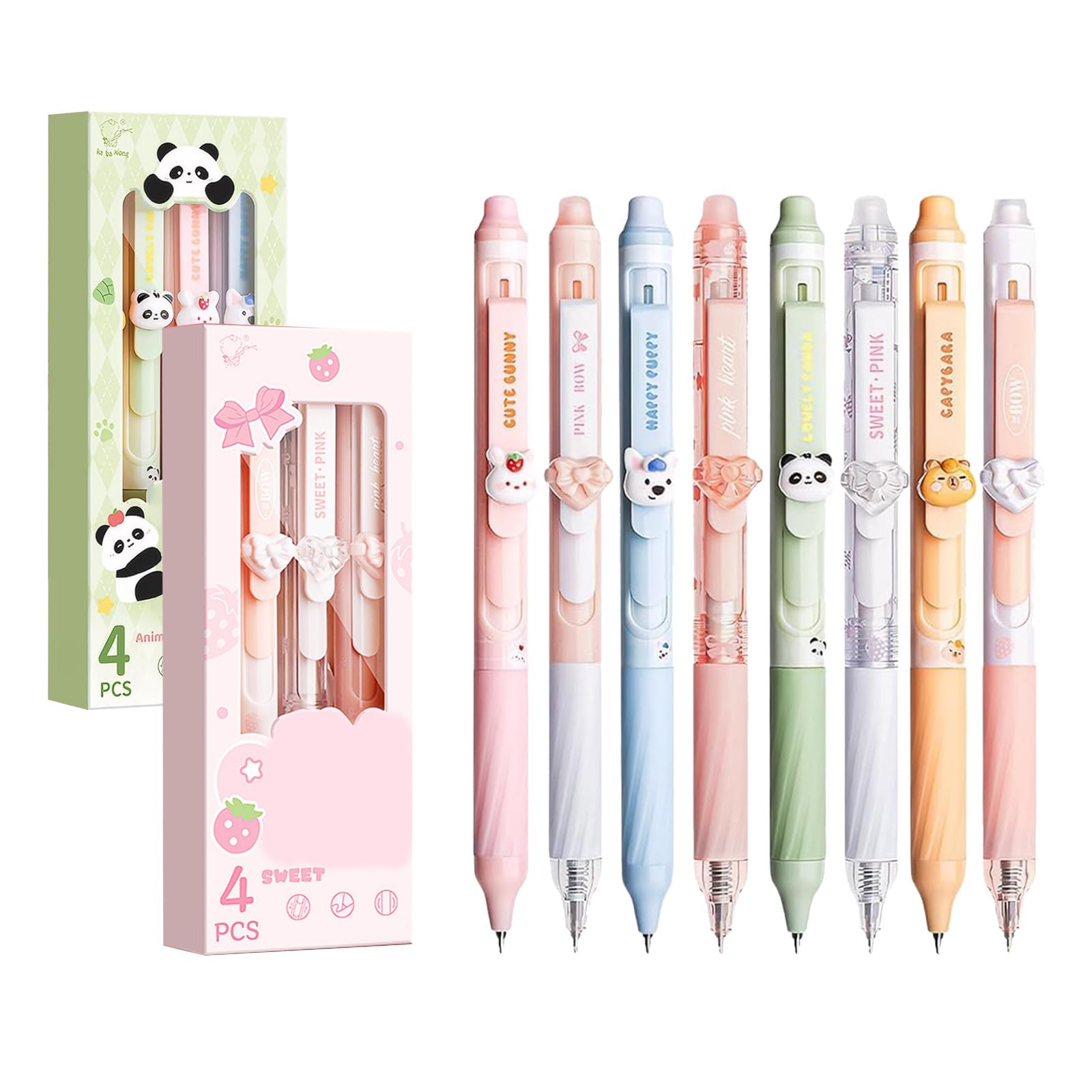 pozuauoa 8PCS Cute Animal and Heart Shape Erasable Pen Set, Cute Stationary 0.5mm Pen Erasable Gel Pens, Multicolored Kids Stationary Pens for Kids, Gift for Children (Blue & Black)