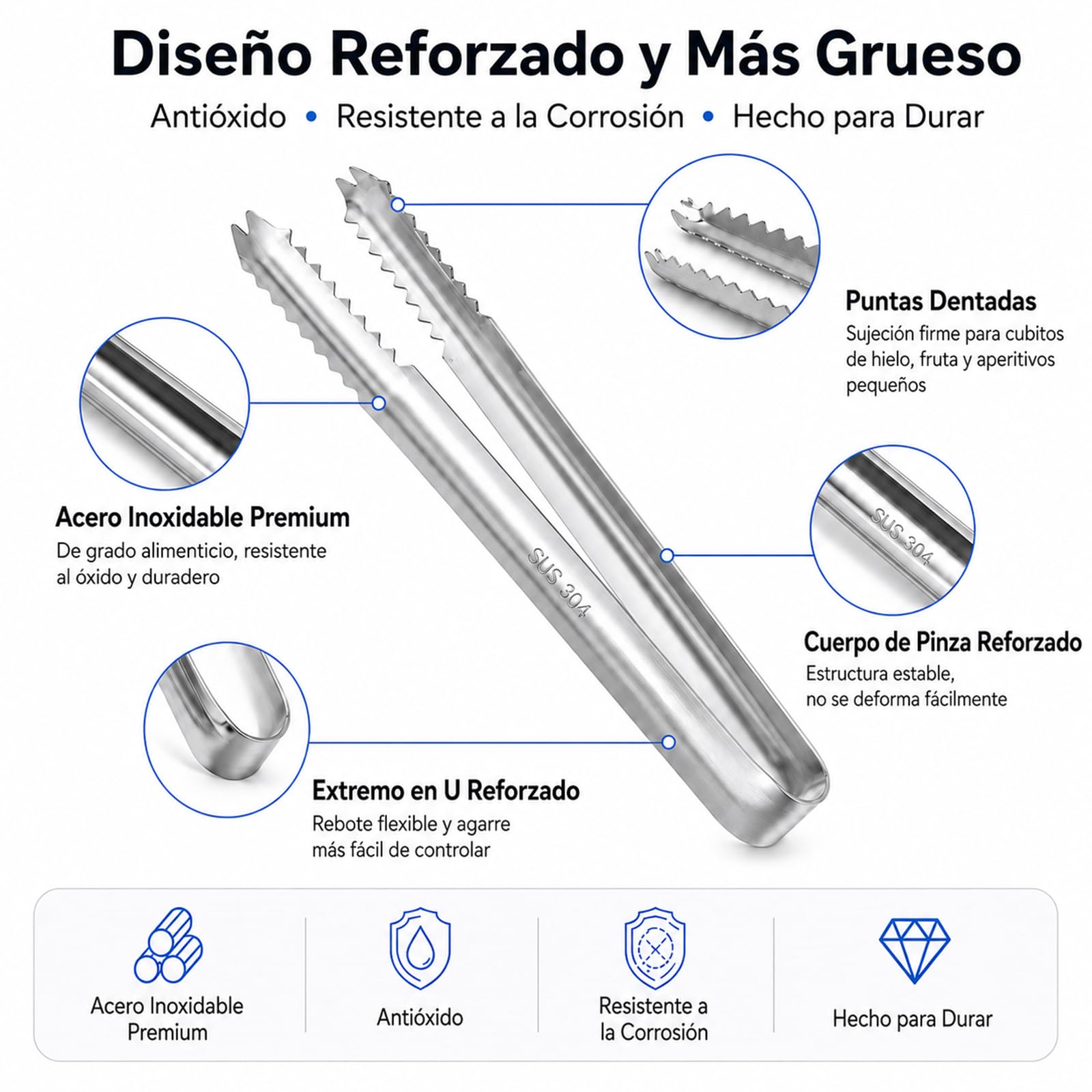 Cuchara Hielo Acero Inoxidable & Pinza de Hielo Acero Inoxidable Siumir 25 cm Pinza de Candy Pala Hielo per Alimenti para Barra, Barbacoa, Fiesta, Boda