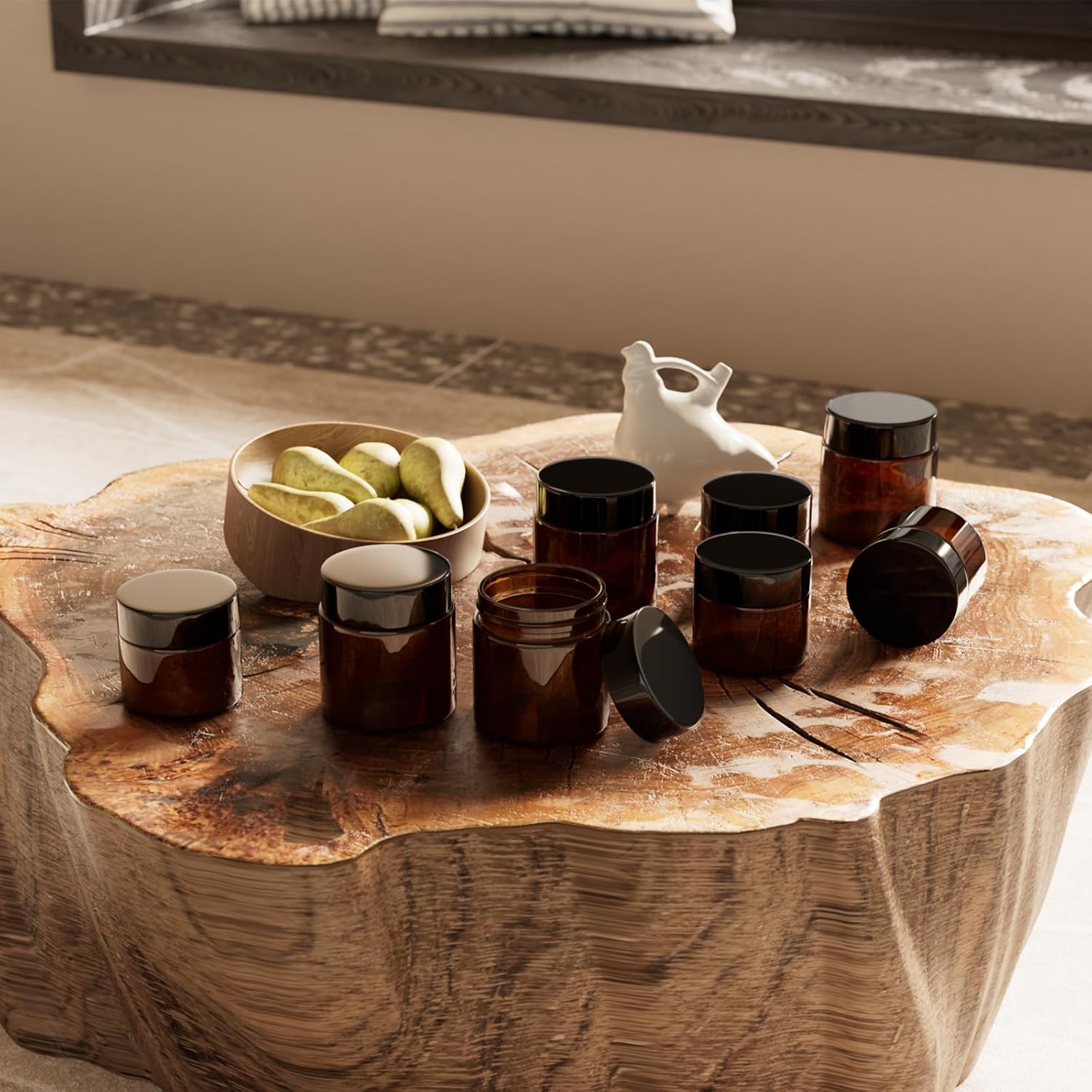 50Pcs(25×4oz + 25×2oz)Amber Glass Jars with Glossy Black & White Inner Lid Liners Airtight Small Glass Containers for Spices Candles Ointments DIY Crafts Travel Toiletries (4oz & 2oz Bundle)