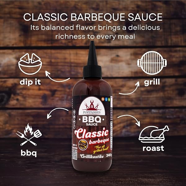 Salsa BBQ Poppamies Classic Barbeque – Sabor Tradicional y Versátil, Perfecta para Carne, Pollo y Verduras – Sin Gluten, Vegana – 340g - 3