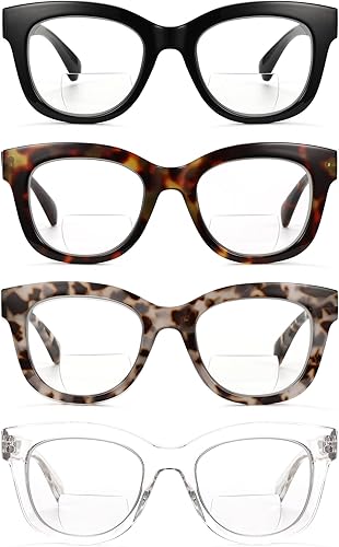 Miniatura 5 de ZUVGEES Paquete de 4 lentes de lectura bifocales retro de gran tamaño para hombres y mujeres, bloqueo de luz azul, lectores de computadora con