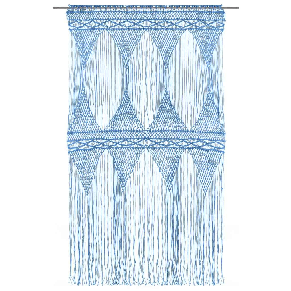 Rideau en macramé bleu pour séparer une chambre à coucher