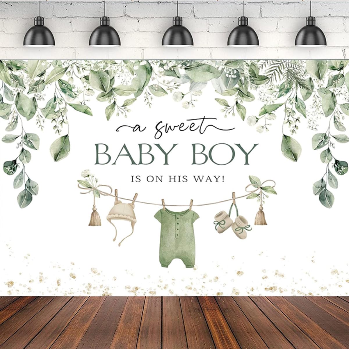 Boy Baby Shower Photo Background Newborn Kids Boy Green Leaves Party Decoration Greenery A Sweet Baby Boy is on The Way Backdrop Laundry Clothes