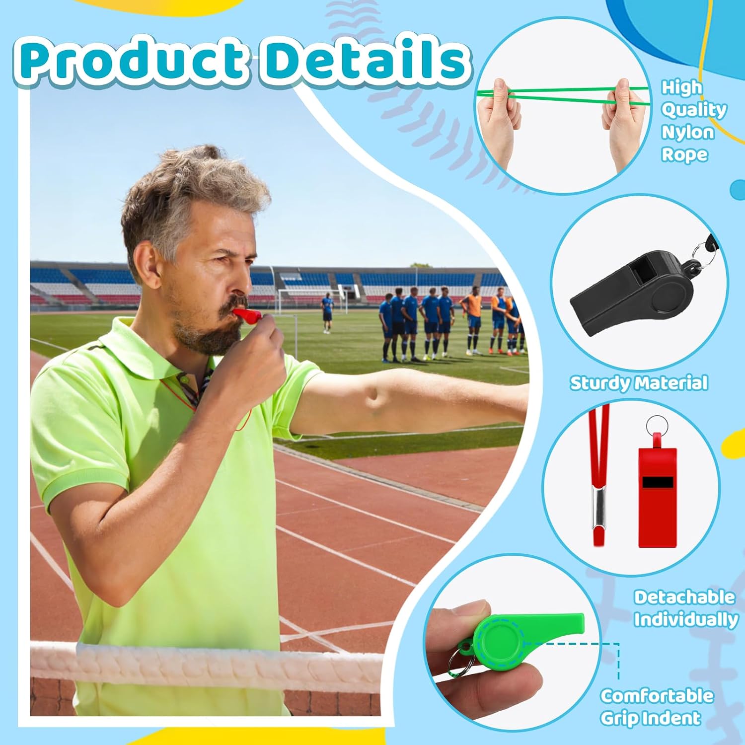 Mototo 72/144/200 PCS Plastic Whistle for Coach with Lanyard Loud Crisp Sound Sports Referee Whistle Multicolor Bulk for Adults Coaches Referees Teachers Officials Polices