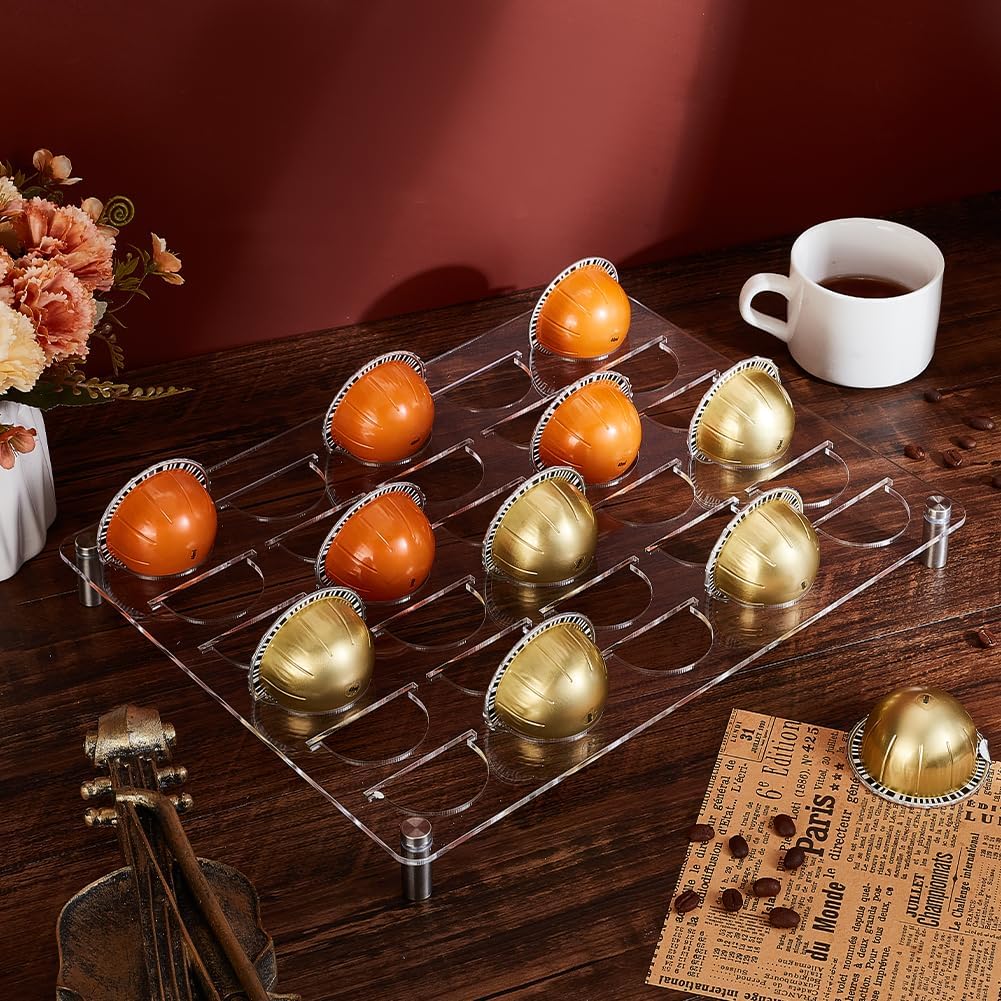 PH PandaHall Coffee Pods Holder, Coffee Storage Organizer Holds 30 Pods Coffee Storage Tray Organizer Stand Drawer Insert Drawer Pod Portable Transparent Acrylic Drawer for Home Countertop Office