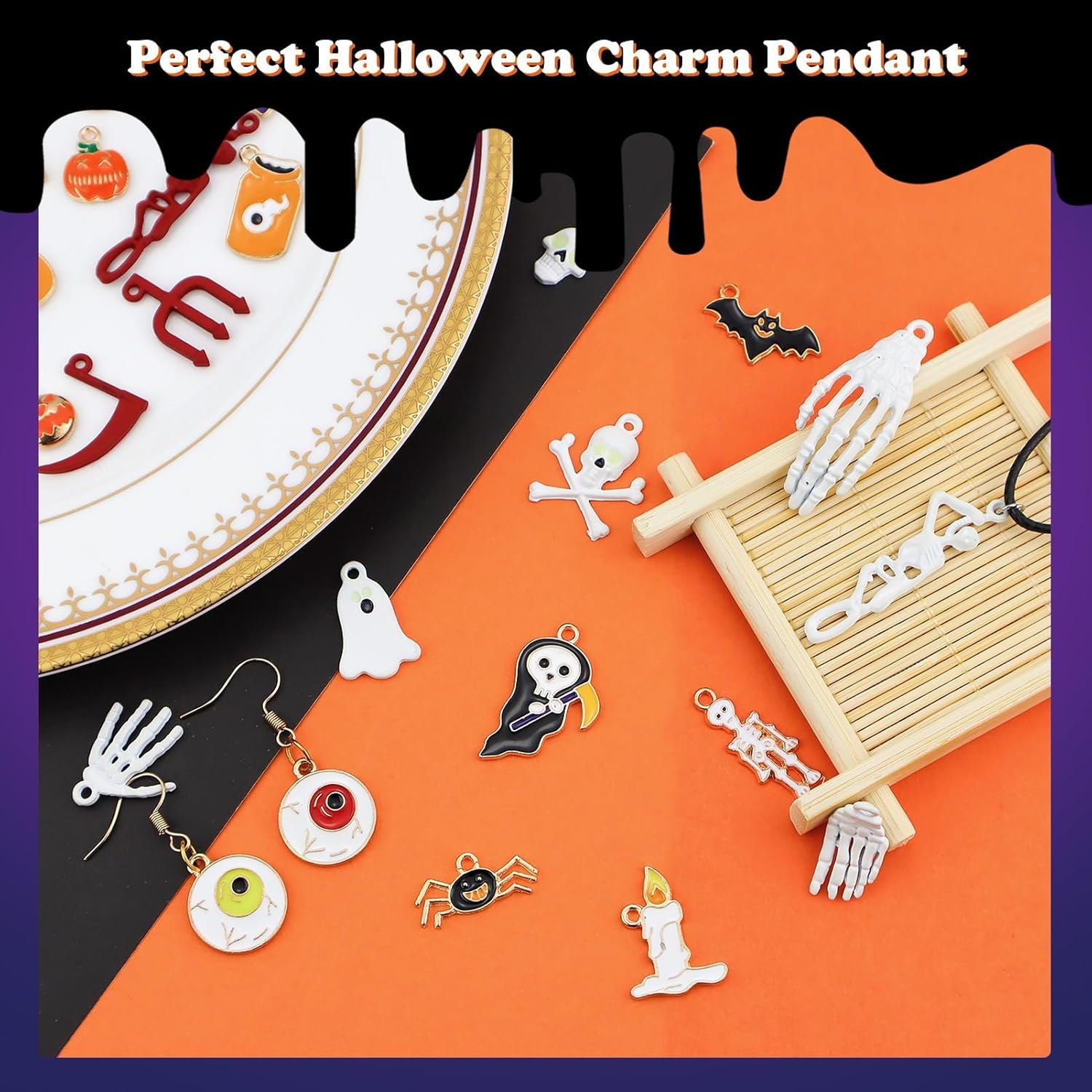 JIALEEY 81PCS Halloween Charms, Wholesale Bulk Lots Hallowmas Skull Skeleton Charms Mixed Gold Plated Enamel Halloween Mask Pendants DIY for Jewelry Making and Crafting - Image 6