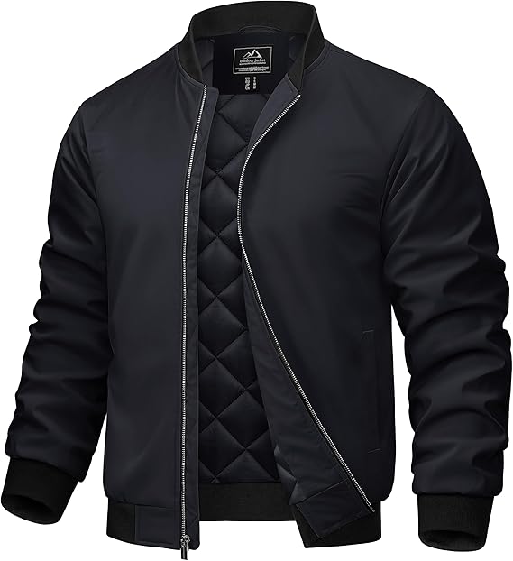 TACVASEN Mens Bomber Jackets Casual Fall Winter Warm Windbreaker Full Zip Windproof Outwear Padded Lined Coats