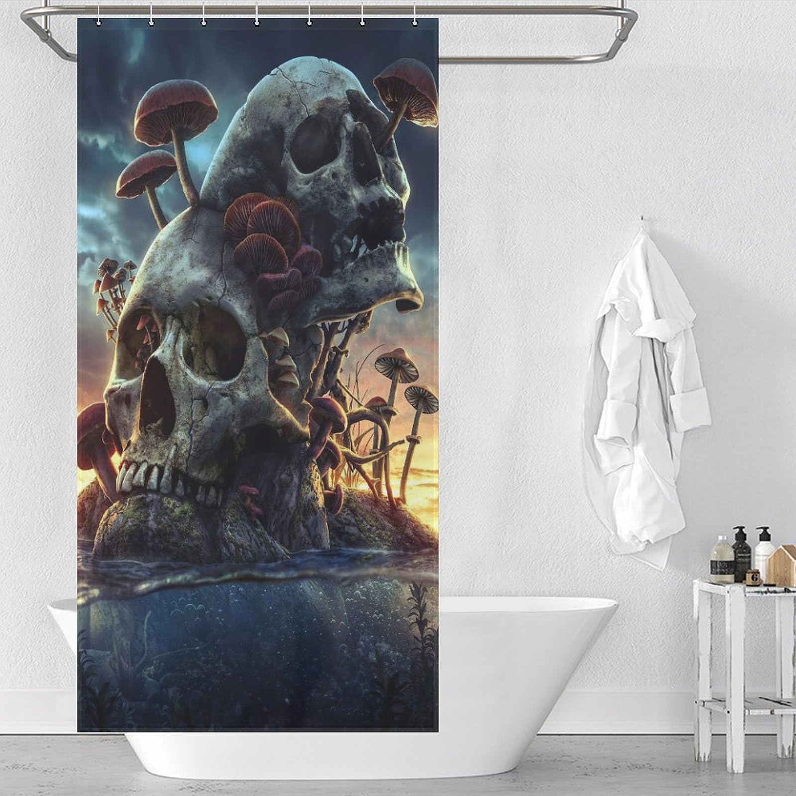Crâne rideau douche imperméable en polyester pour baignoire 92x183cm