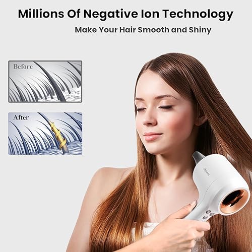Miniatura 3 de Secador de pelo con difusor, secador iónico profesional de 1400 W con motor sin escobillas de alta velocidad para secado rápido, secador silencioso
