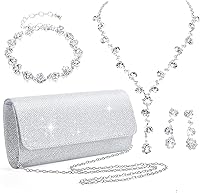 Ditard 4-Piece Rhinestone Jewelry Set with Bling Clutch Purse - Wedding Bridal Prom Necklace Earrings Bracelet