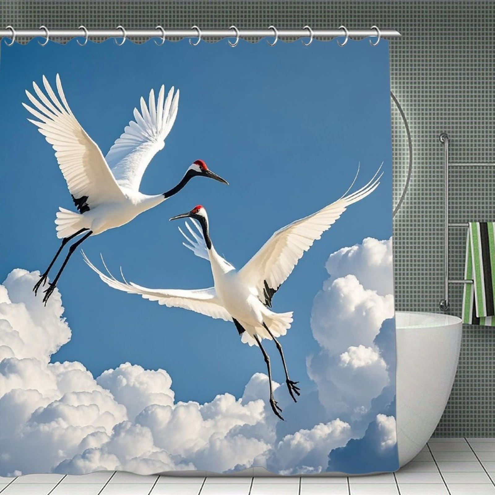 FekiLoot Three Pelicans Shower Curtain with Hooks Modern Farmhouse Bathroom Curtain Waterproof Cloth Bath Curtains Cute Washable Blackout Privacy Curtains for Bathroom Bathtub 70.8"x70.8"