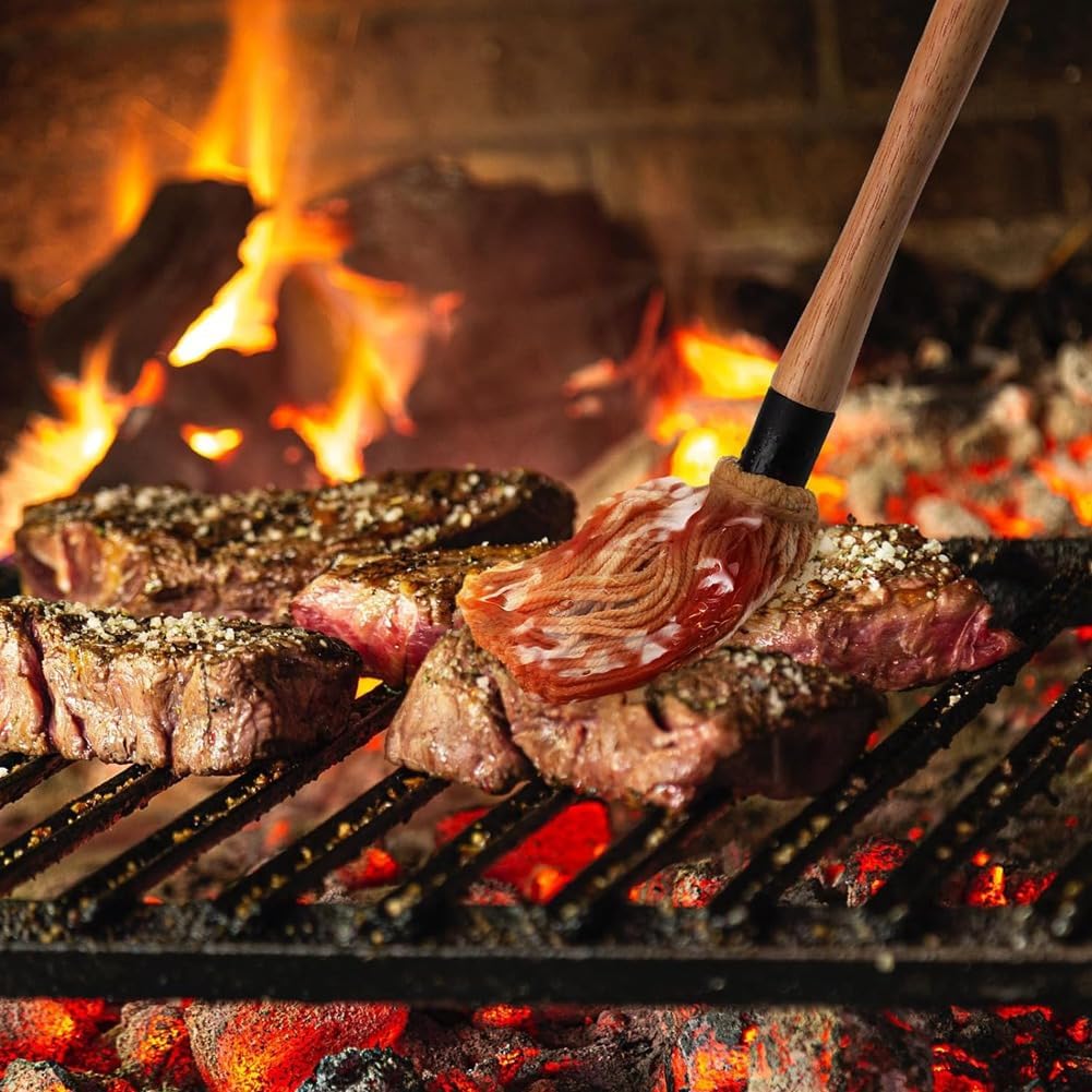 6Pcs 18Inch Grill Basting Mop with 6 Extra Replacement Heads BBQ Sauce Basting Mops Brush with Long Wooden Handle Easy to Use