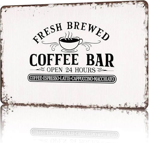 Vintage Metal Tin Sign Vintage Fresh Brewed Coffee Bar Metal Sign Posters Wall Art for Dorm Home Office Room Decor 8X12inch