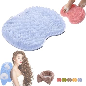 Solespa Hands-Free Silicone Foot Scrubber Mat, Shopellox Foot Scrubber, Shower Foot & Back ScrubberMat with Non-Slip Suction Cups, Exfoliating Massage Brush Foot Washer for Shower Blue