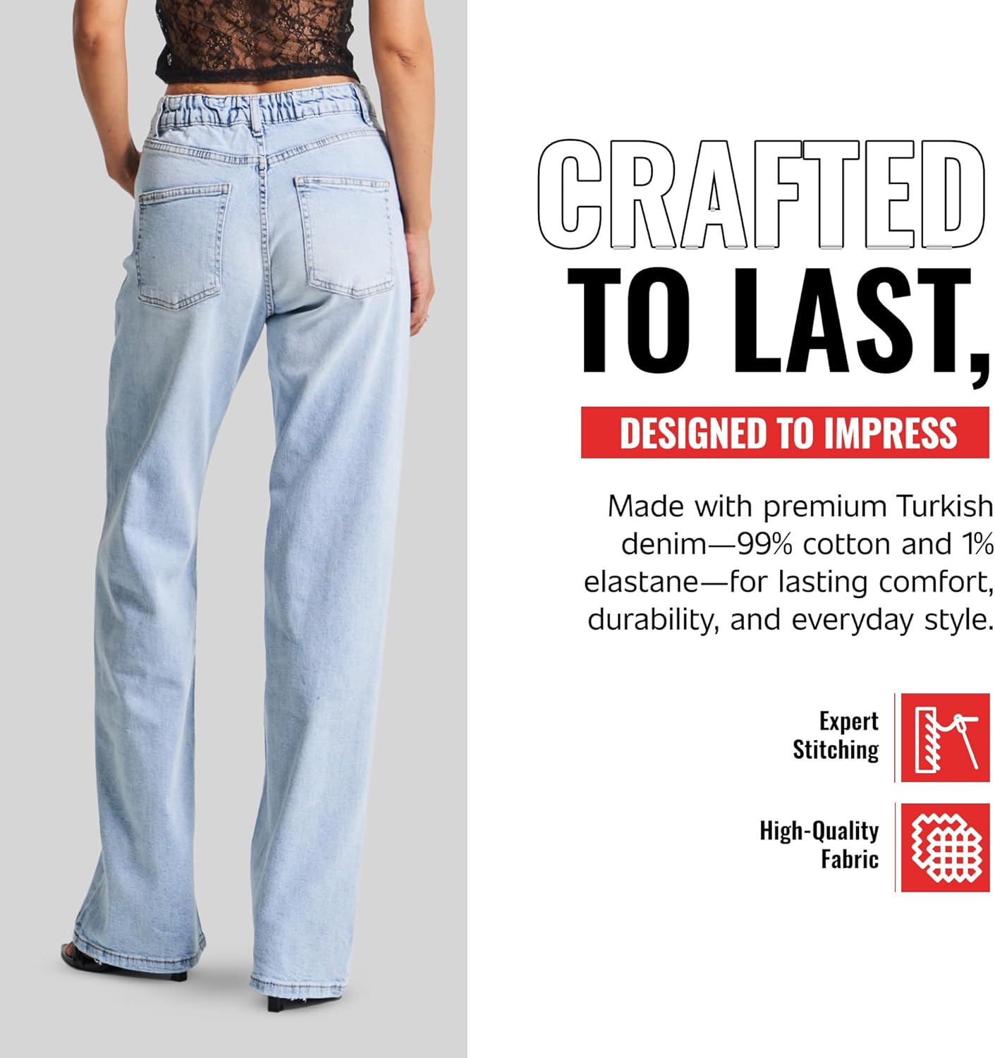 IT'S BASIC Straight Wide Leg Jeans for Women High Waisted, Relaxed Fit Trendy Womens Jeans Stretchy Denim Pants, Stonewashed - Image 5