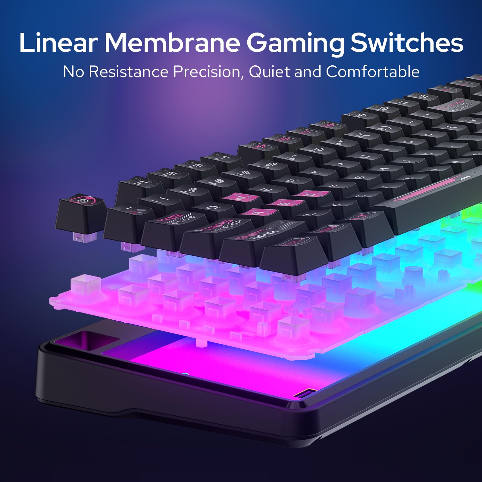 Redragon Teclado inalámbrico K526 PRO RGB para juegos, teclado de 104 teclas de tacto mecánico con pantalla de información LED, control de perilla retroiluminada, interruptor lineal suave y compatible