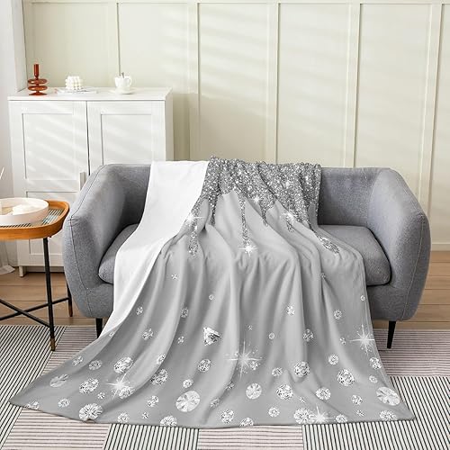 Feelyou Manta de felpa con estampado de purpurina plateada (sin purpurina), decoraciones de fiesta, manta de franela de vellón gris para diamantes y