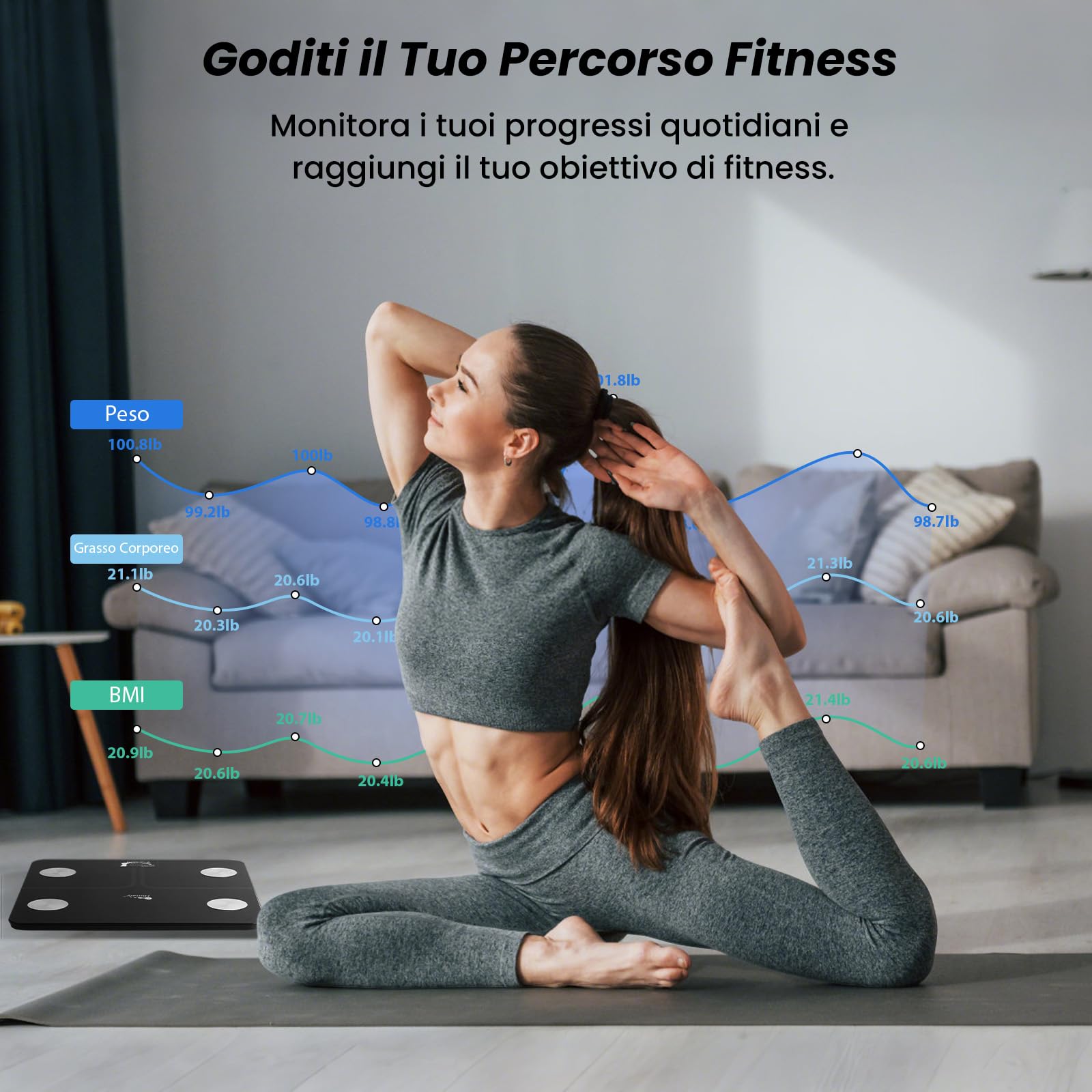Himaly Bilancia Pesa Persona Digitale Bilancia Pesapersone Impedenziometrica Professionale Elettronica, Compatibile con Bluetooth, Peso di 180 kg per IOS e Android