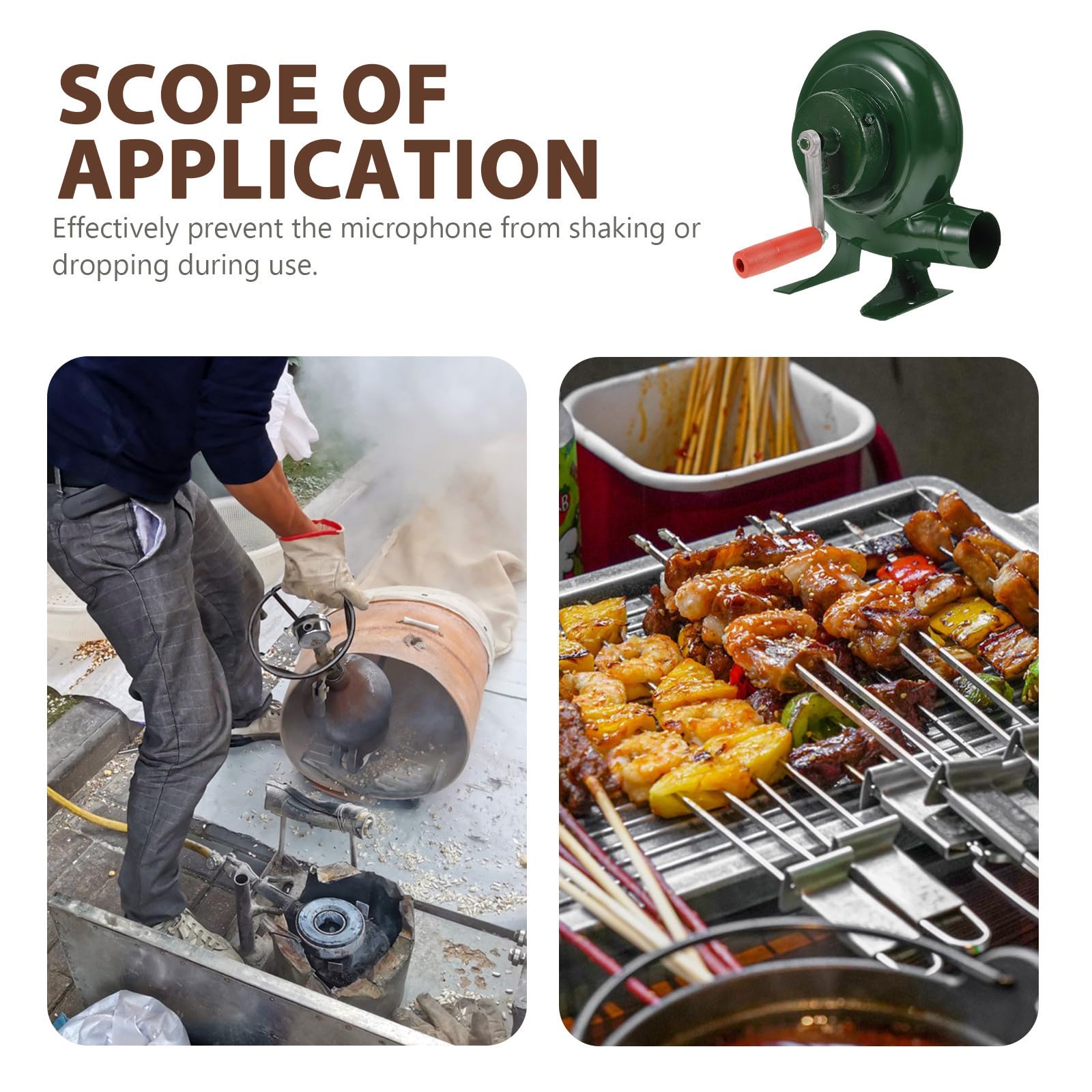 Ventilatore Manuale per Barbecue da Esterno, Ferro Verde Portatile